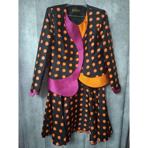 Donna Vinci 2pc Polka Dot Skirt Suit Sz 12 Rhinestones Clown Dopamine Colorful - Picture 3 of 16